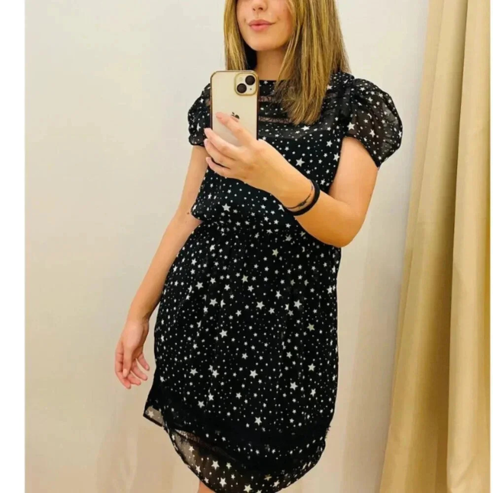 Zara Womens Size Small Star Sheer Layer Mini Dress